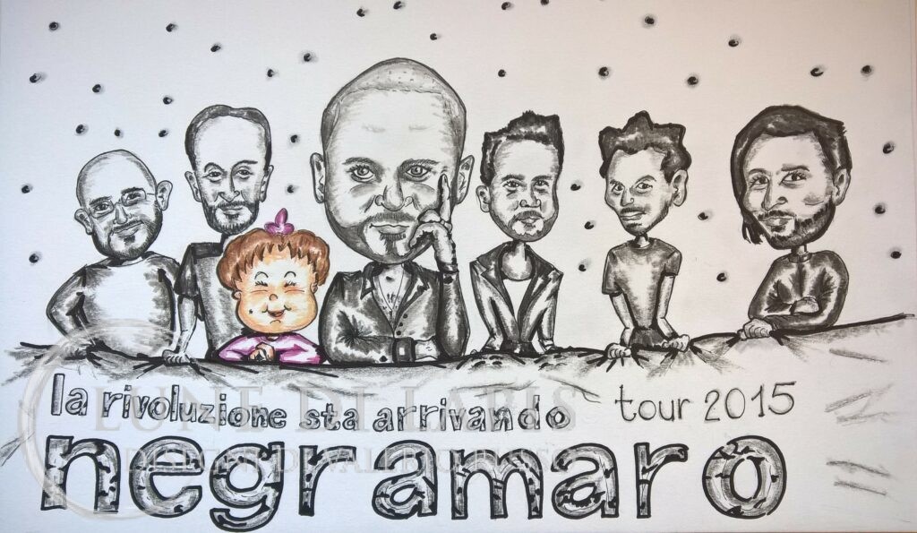 Caricatura per ragazza appassionata dei Negramaro che desiderava un ricordo del concerto